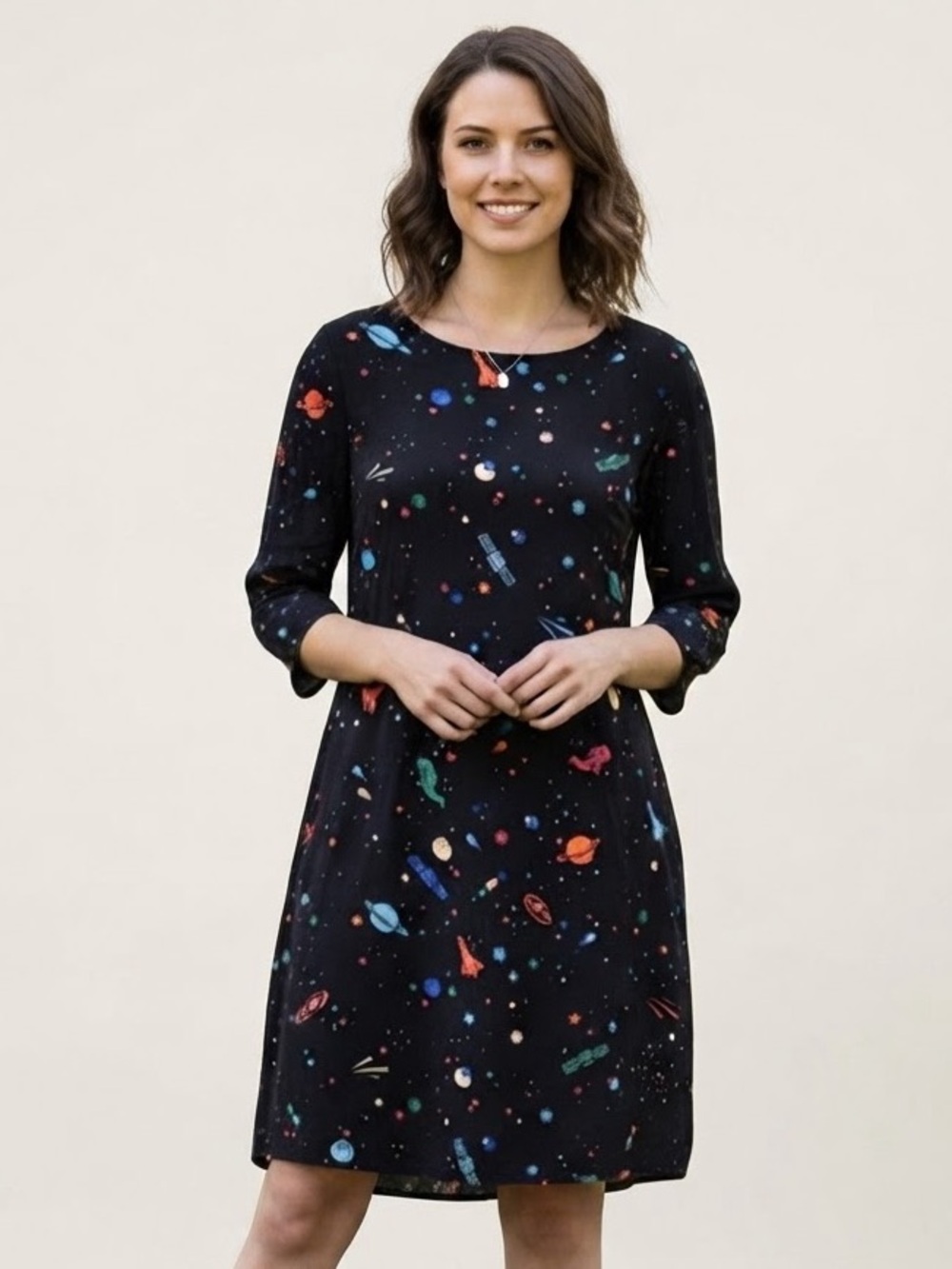 Sugarhill Sz 14 Black Celestial Space Novelty Printed Whimsical Dress